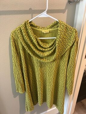 Tianello Lime-Green Cowl Neck Tunic with Black Accents